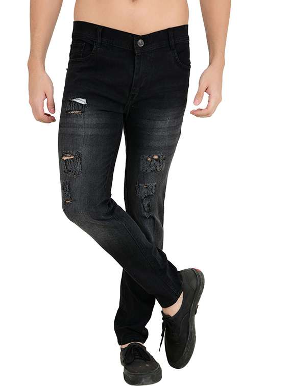 men distressed mid rise slim fit jeans 