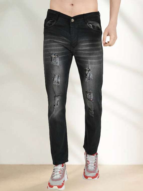 men distressed mid rise slim fit jean
