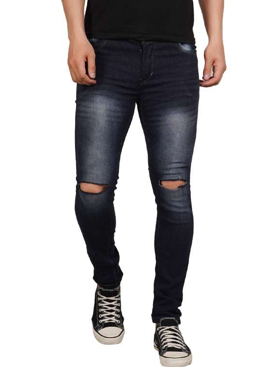 men slash knee mid rise skinny fit jean