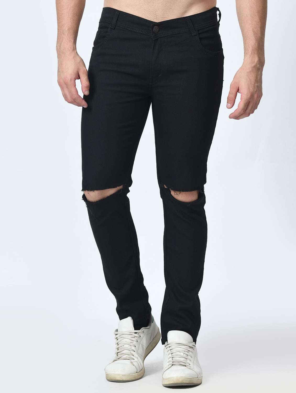 men slash knee mid rise skinny fit jean