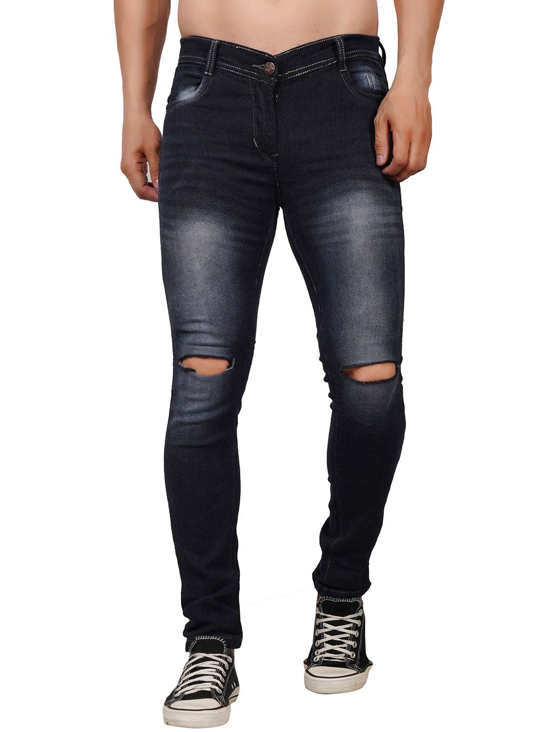 men slash knee mid rise skinny fit jean