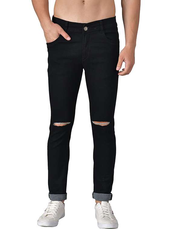 men slash knee mid rise slim fit jeans
