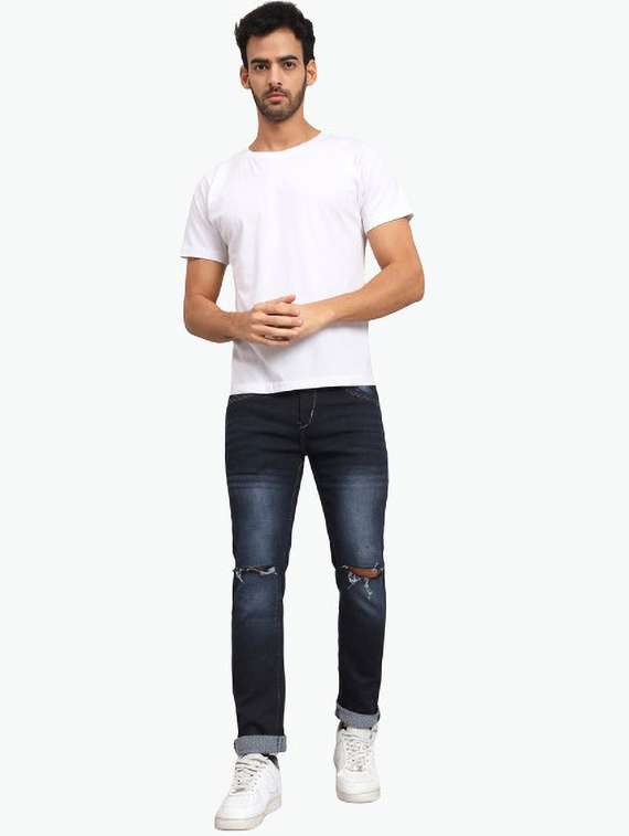 men slash knee mid rise slim fit jean