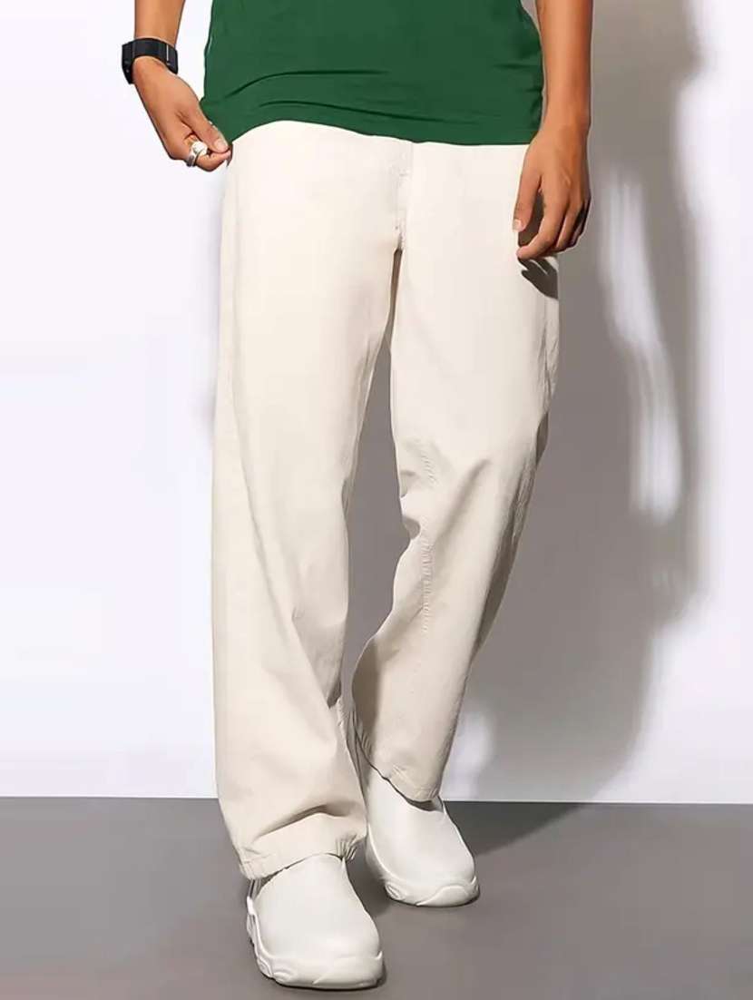 men solid mid rise baggy jeans