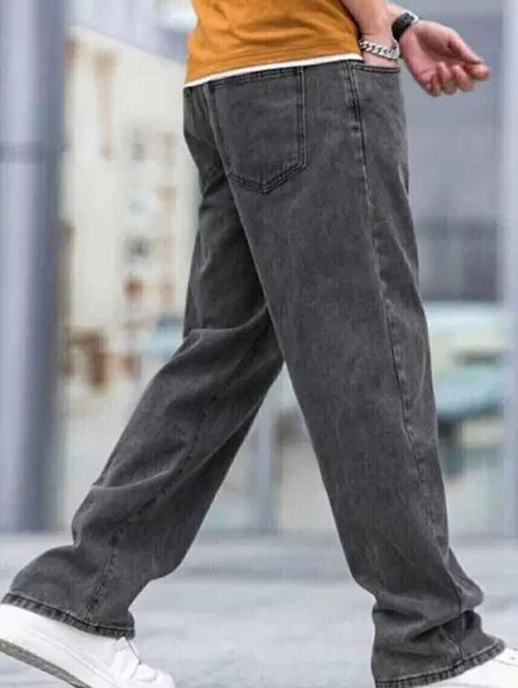 men washed mid rise baggy jeans