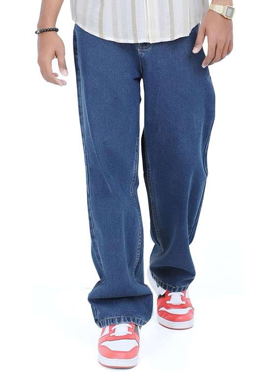 men solid mid rise baggy jeans 