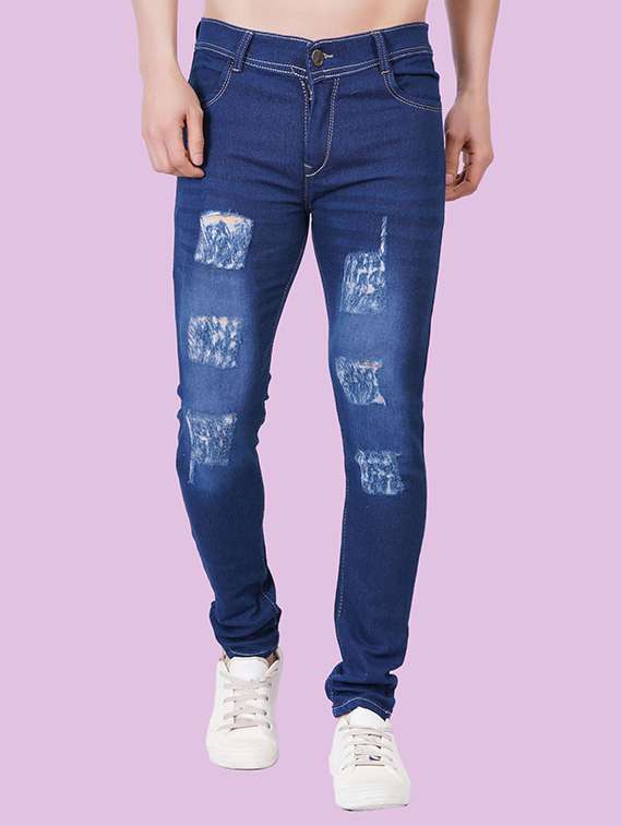 men distressed mid rise skinny jeans 