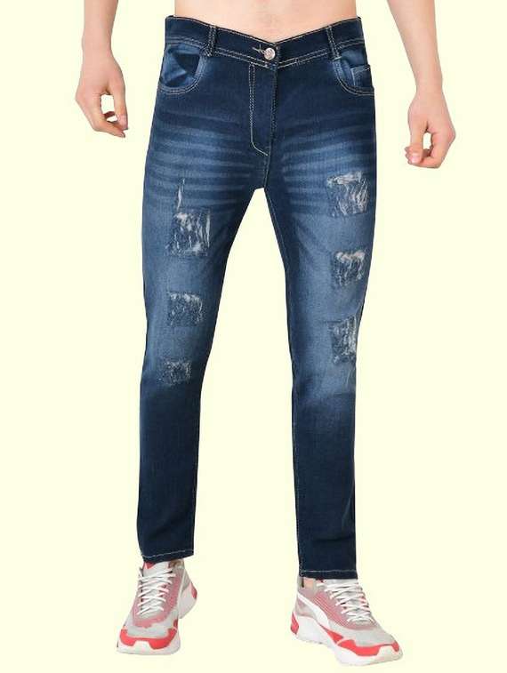 men distressed mid rise slim fit jean