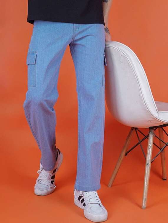 men solid mid rise cargo