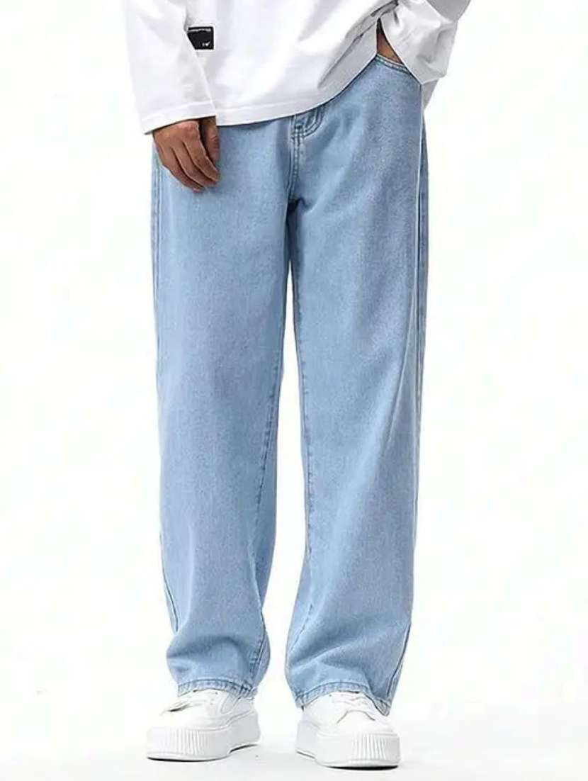 men solid mid rise baggy jeans 