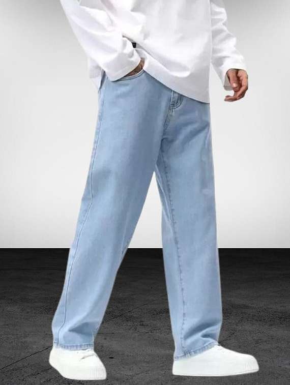 men washed mid rise relaxed fit jeans