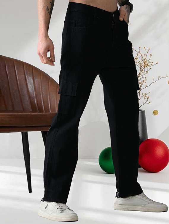 men solid mid rise denim cargo