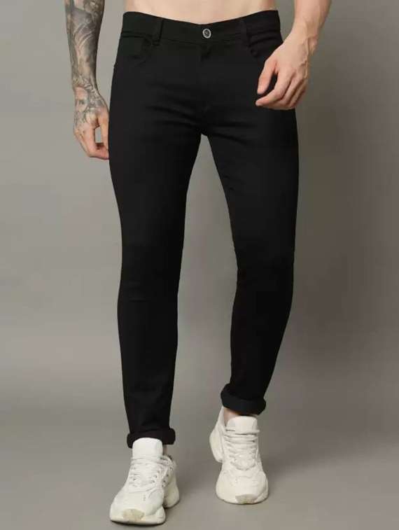 men solid mid rise slim fit jean