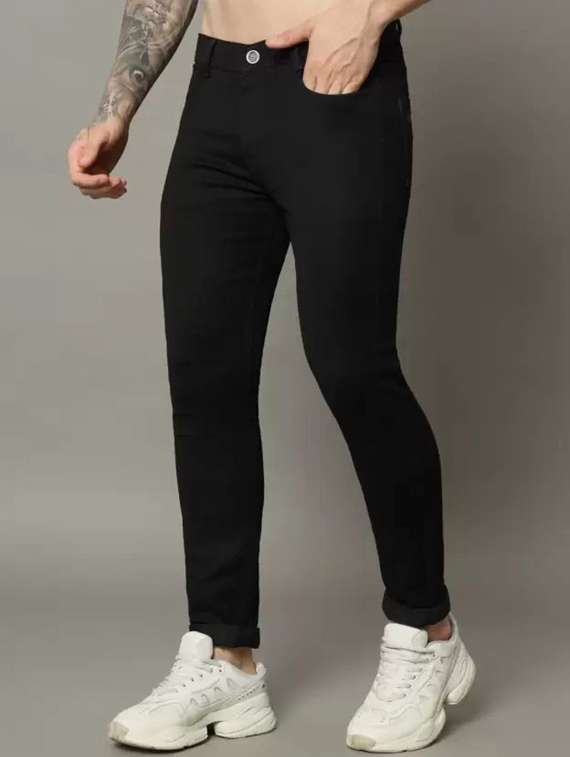men solid mid rise slim fit jean