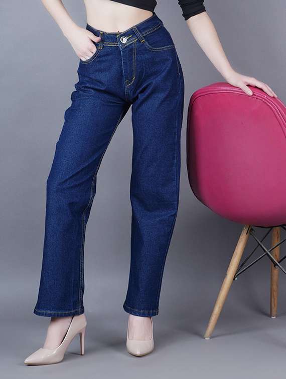 women solid mid rise straight jean
