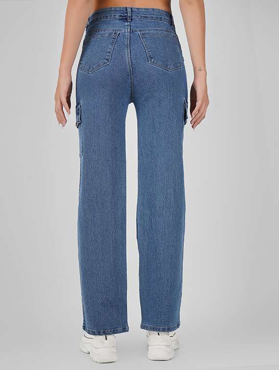 women solid high rise denim cargo - 22350652 -  Standard Image - 3