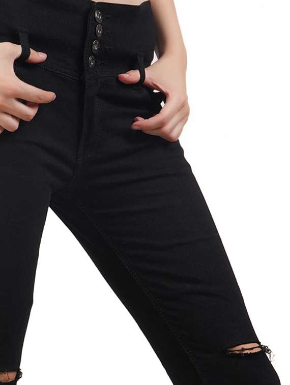 women slash knee mid rise skinny fit jeans - 22350901 -  Standard Image - 3