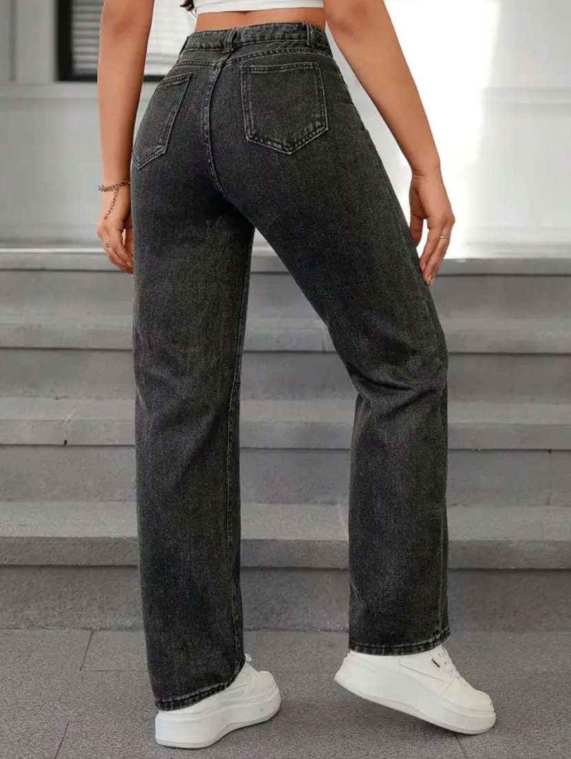 women solid high rise straight jeans - 22351239 -  Standard Image - 3