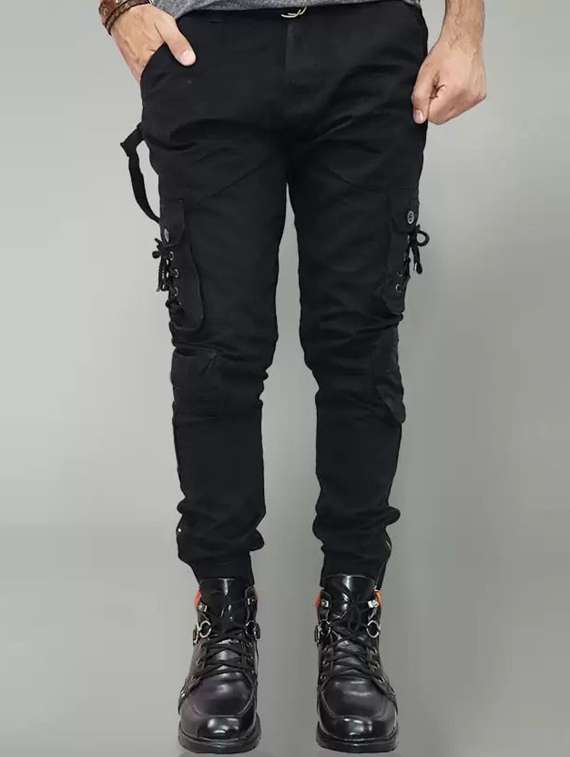 men solid mid rise denim cargo