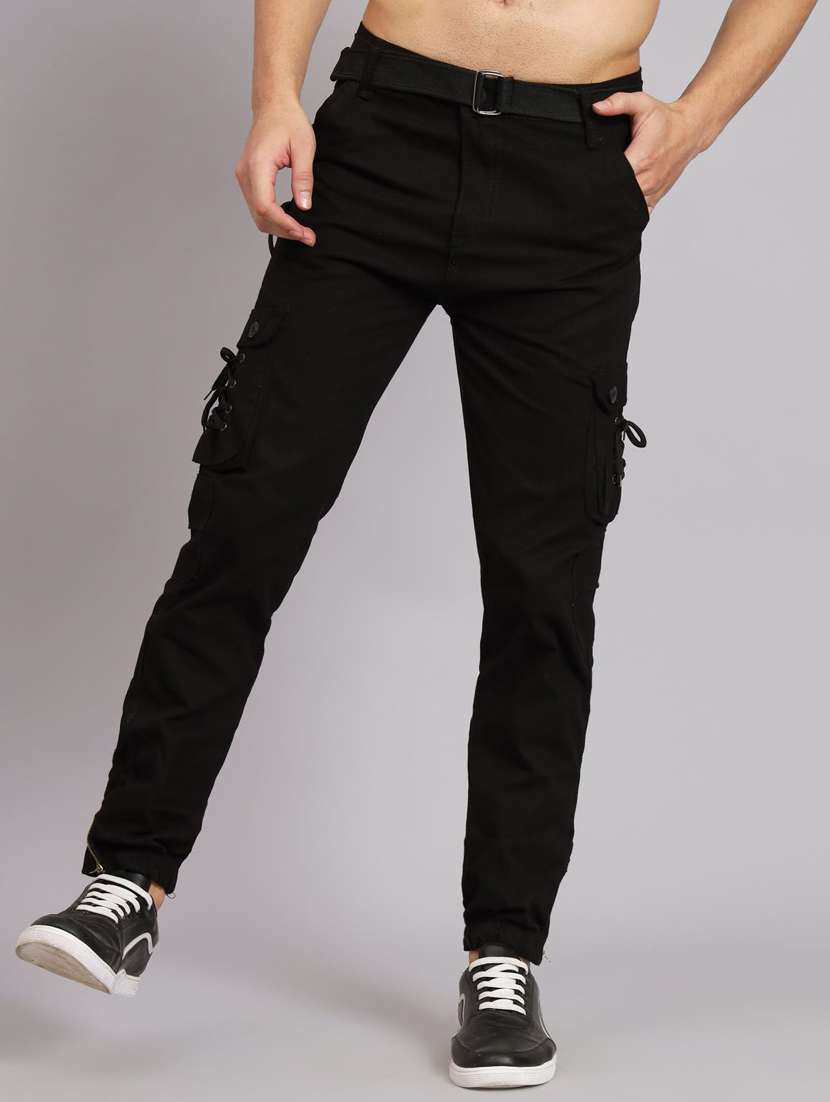 men solid mid rise denim cargo