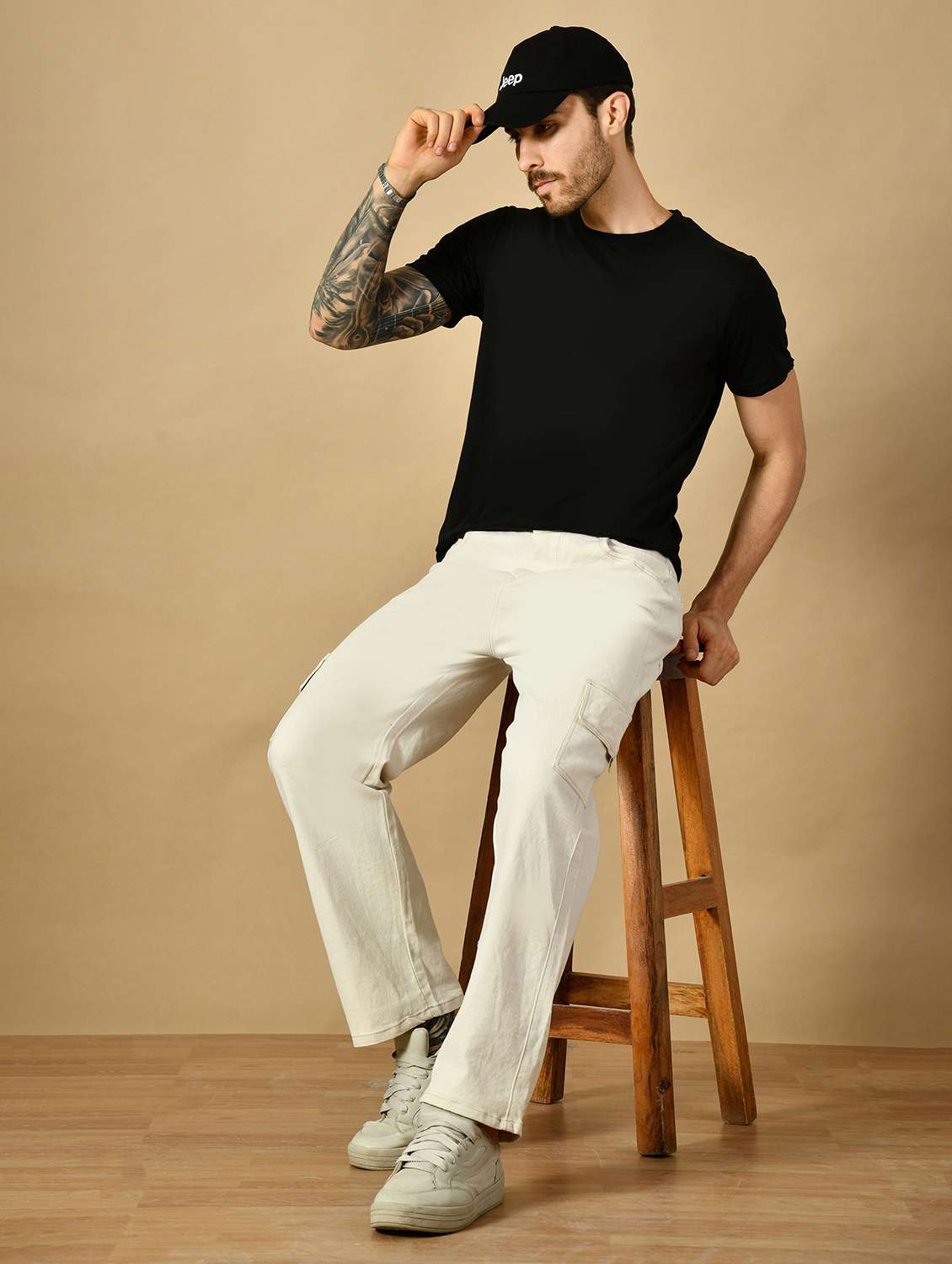 Men Solid Mid Rise Denim Cargo - 22352377 -  Standard Image - 3