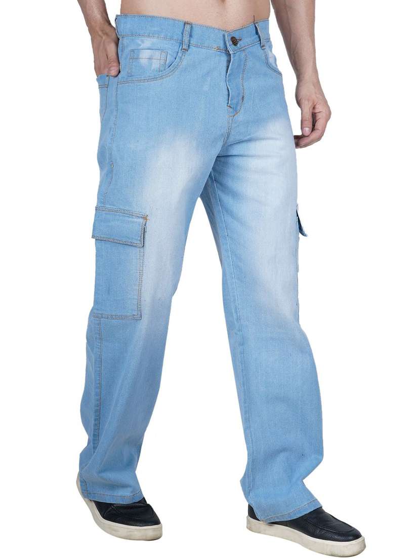 men solid mid rise denim cargo