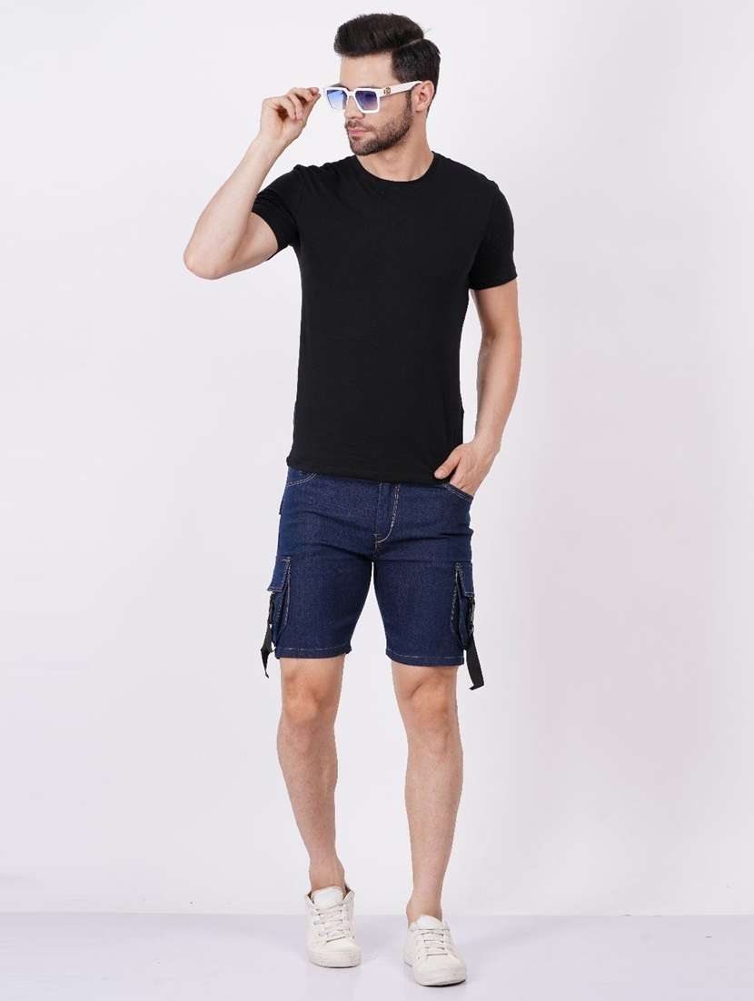 men solid mid rise denim cargo shorts - 22352880 -  Standard Image - 3