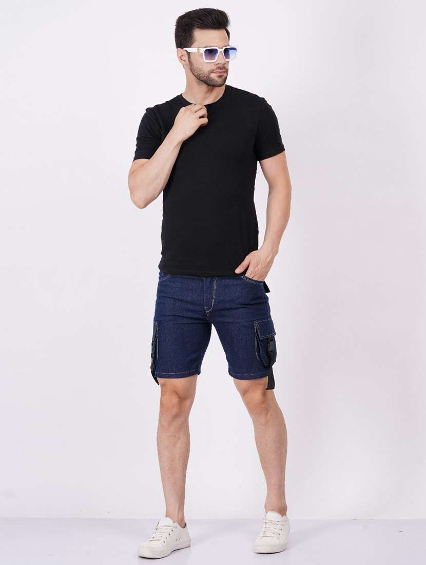 men solid mid rise denim cargo shorts - 22352900 -  Standard Image - 3