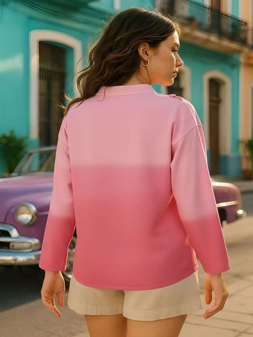 women ombre print mandarin collar long sleeve shirt - 22353090 -  Standard Image - 3