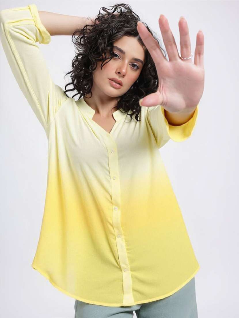 women ombre print mandarin collar long sleeve shirt