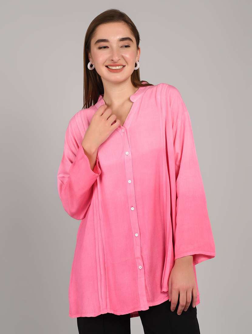 women ombre print mandarin collar long sleeve shirt