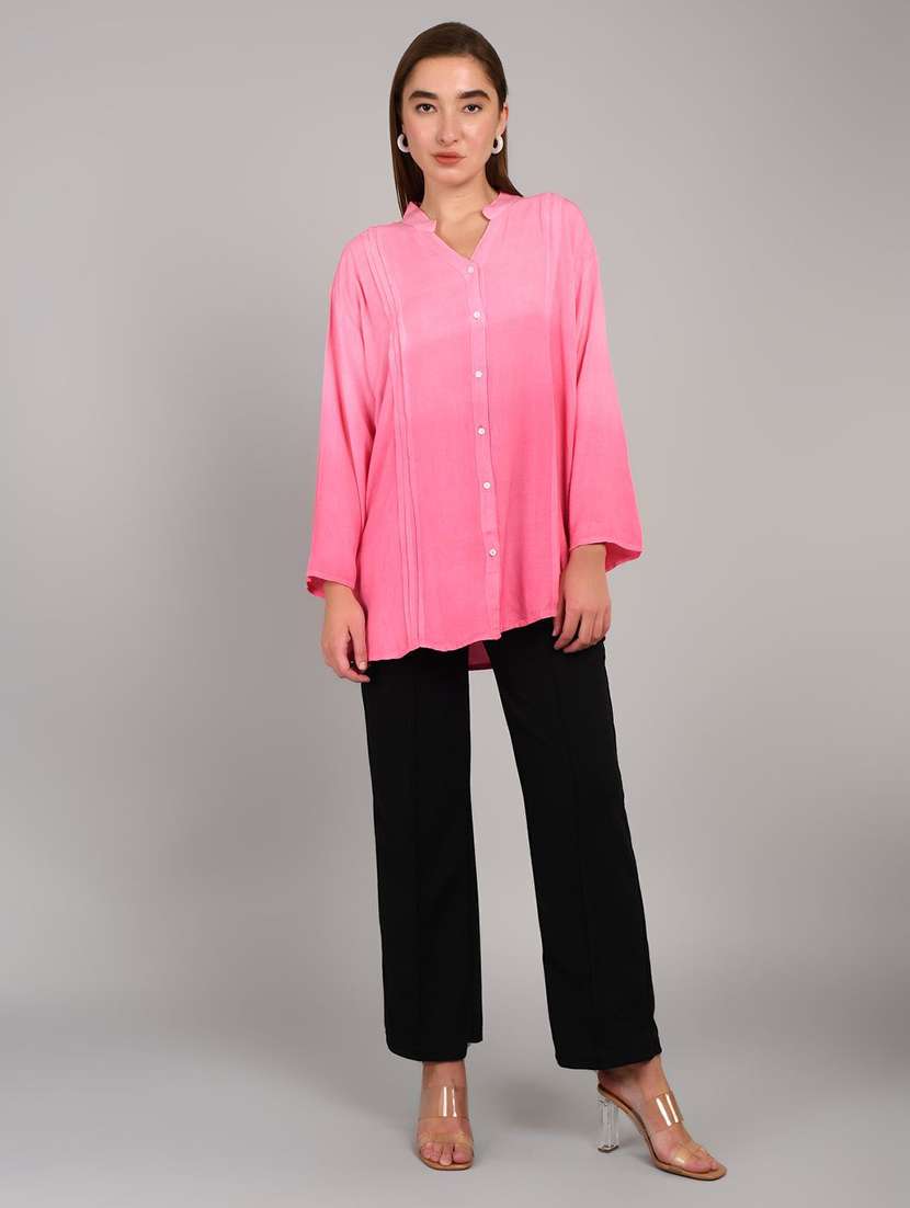 women ombre print mandarin collar long sleeve shirt - 22353099 -  Standard Image - 3