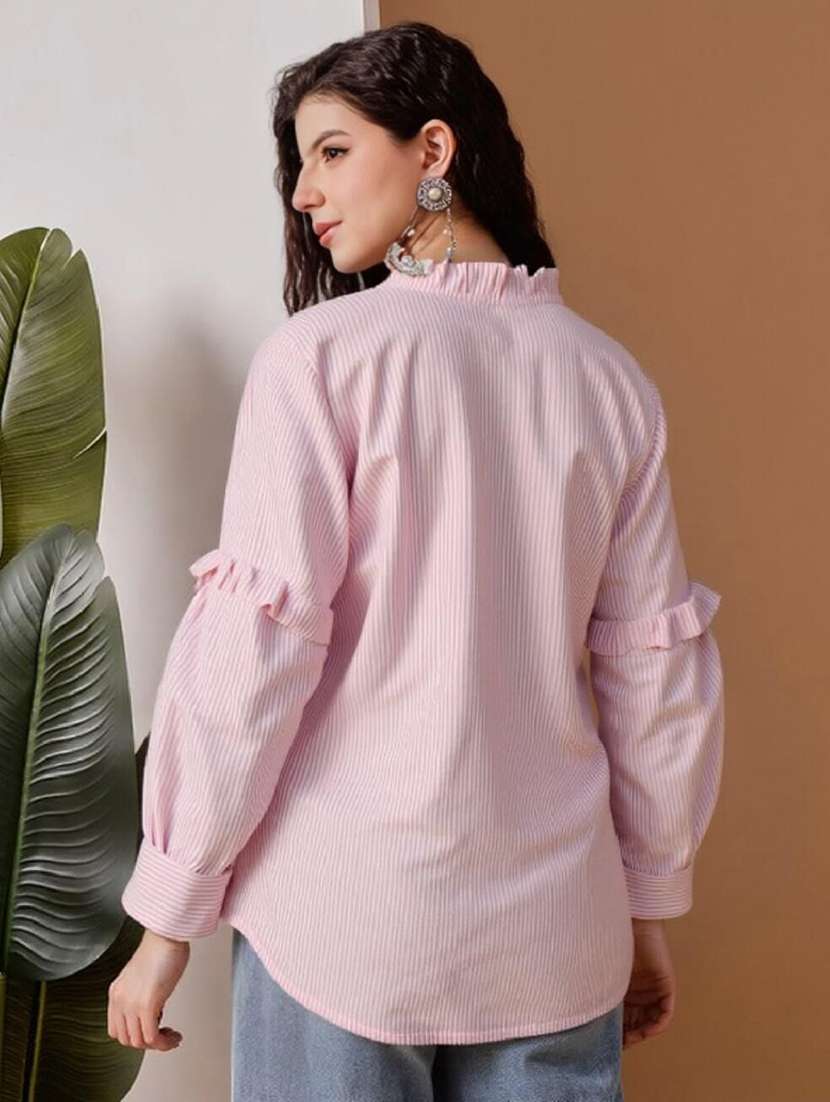 women striped collared long sleeve shirt - 22353117 -  Standard Image - 3