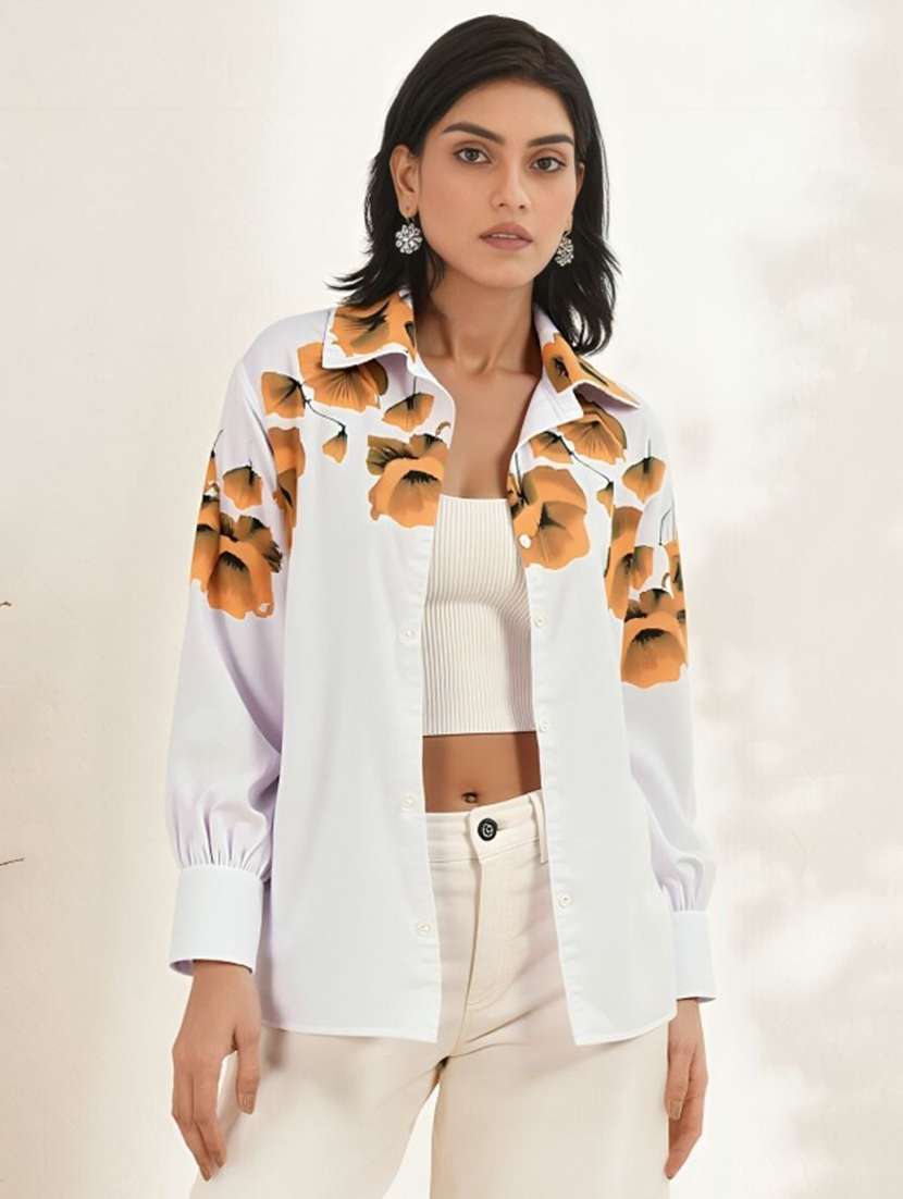 women printed collared long sleeve shirt