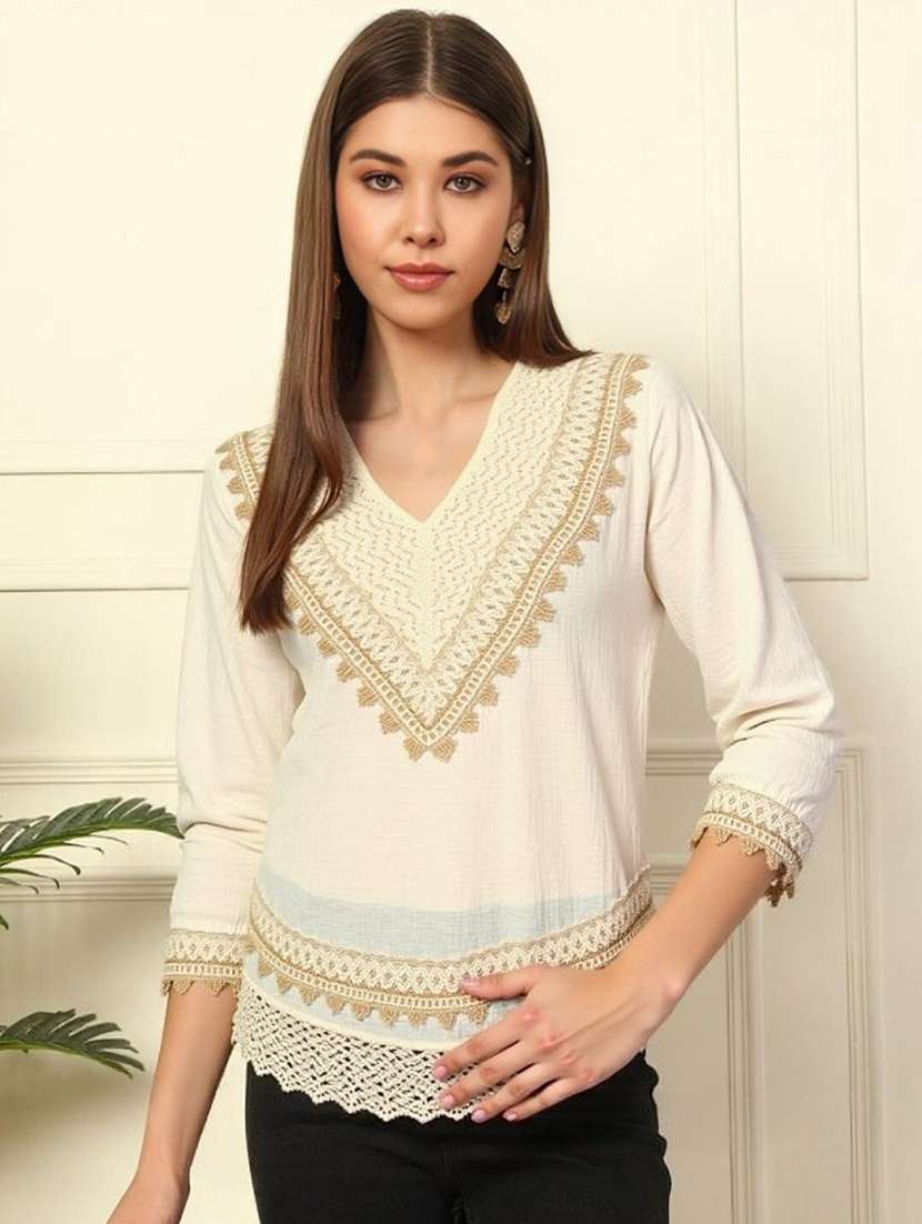 women solid with work three quarter sleeve ethnic top