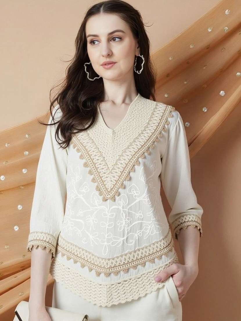 women solid with work three quarter sleeve ethnic top