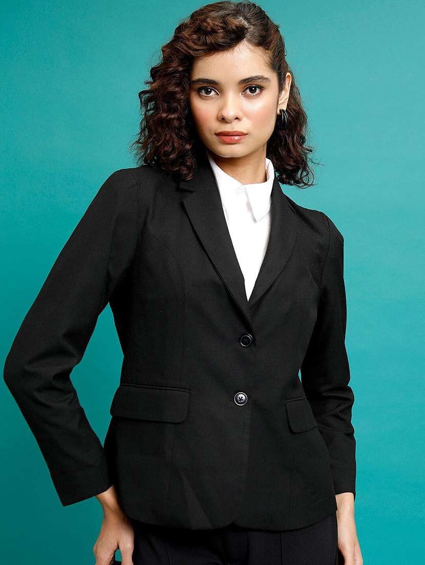 women solid long sleeve single breasted blazer