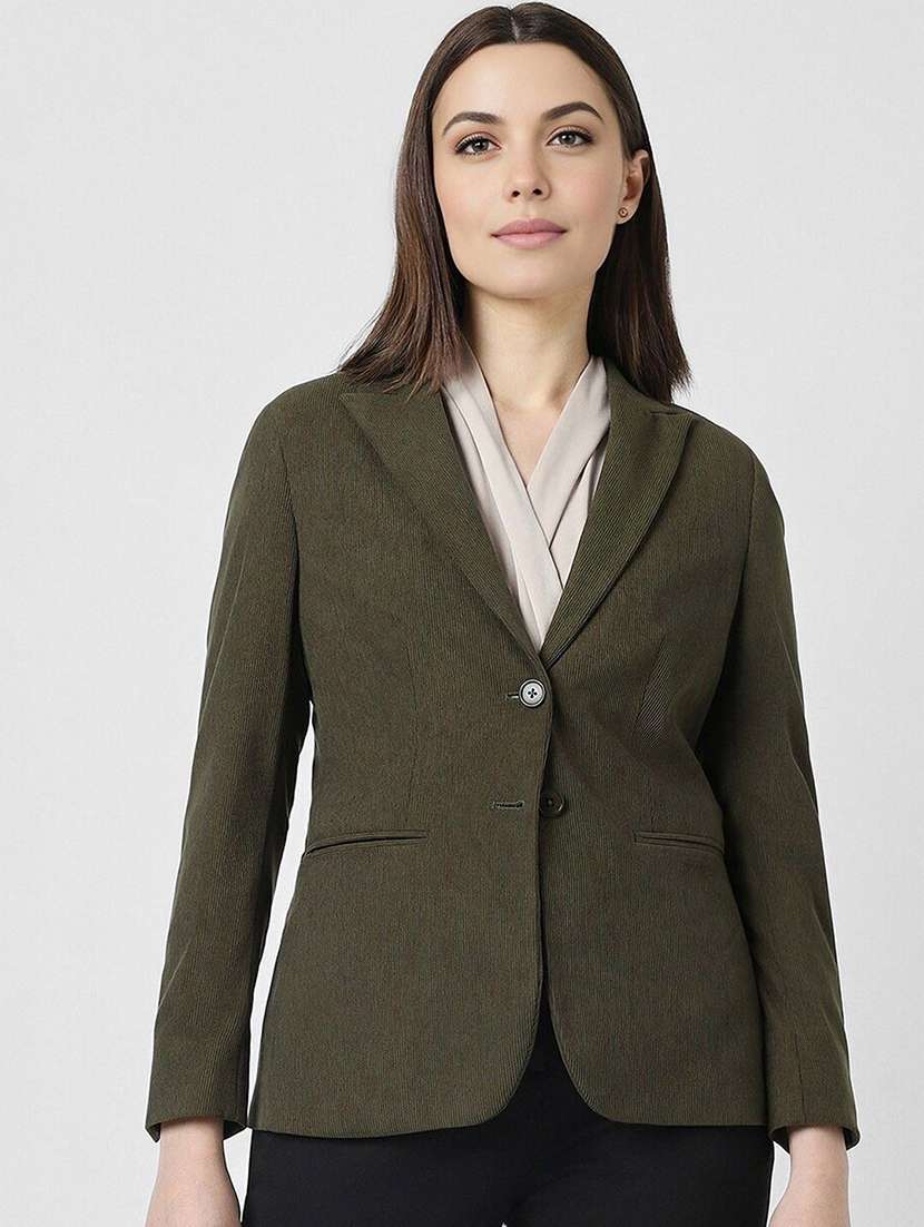 women solid long sleeve single breasted blazer