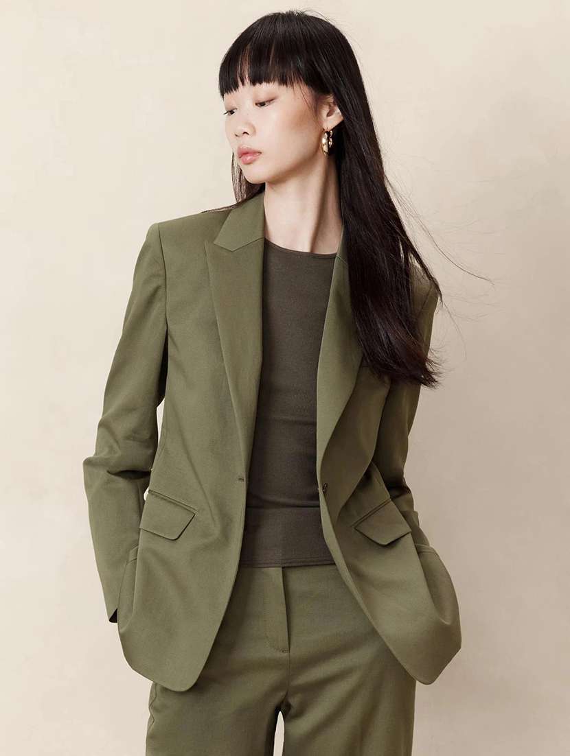 women solid long sleeve single breasted blazer