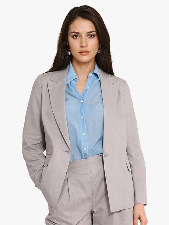 women solid long sleeve single breasted blazer