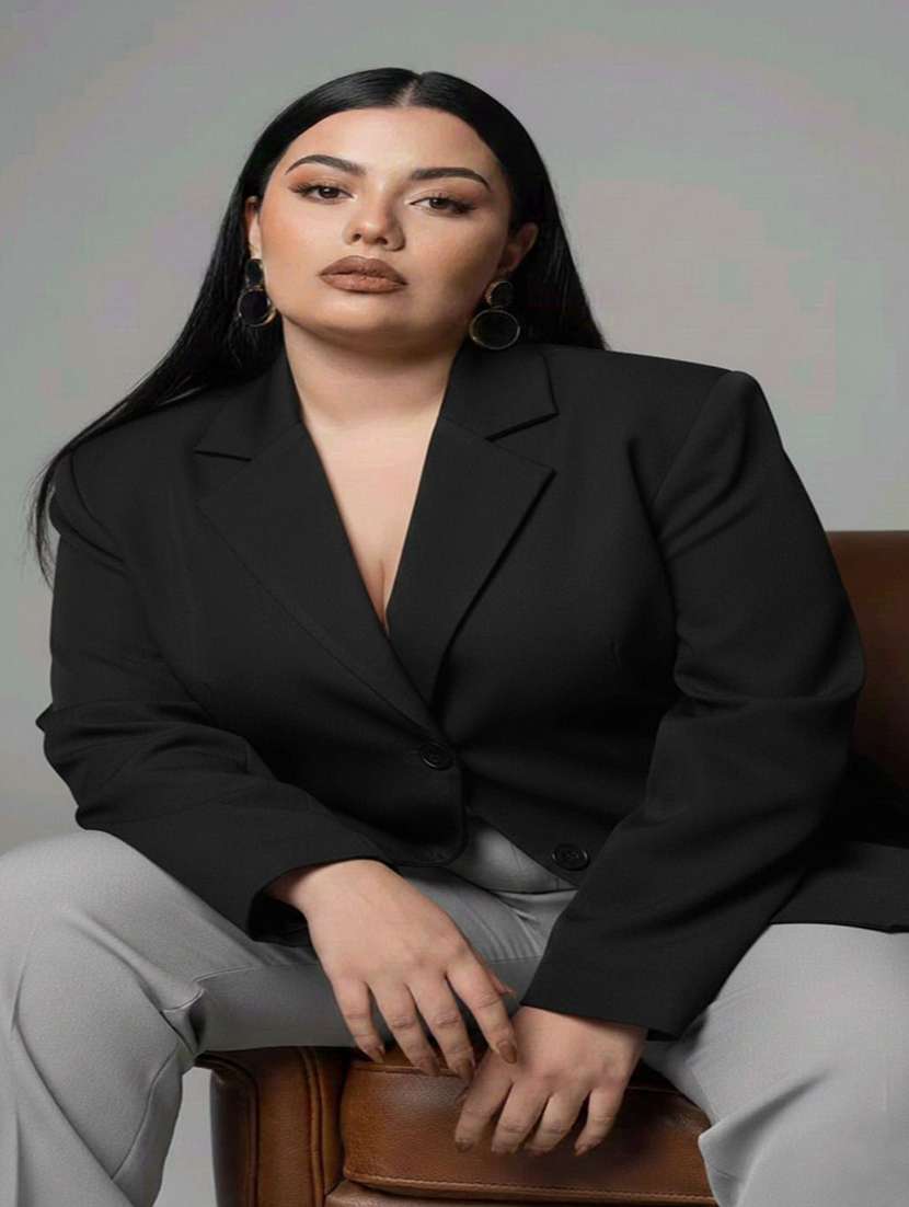 women solid long sleeve single breasted blazer