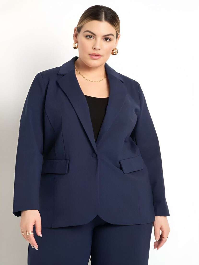 women solid long sleeve single breasted blazer
