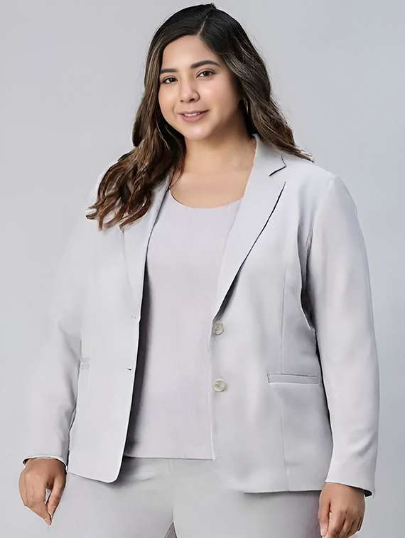 women solid long sleeve single breasted blazer