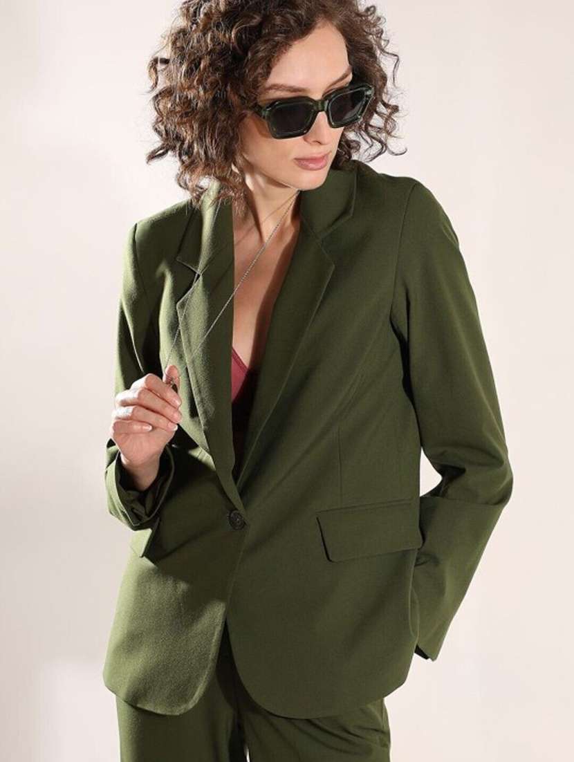 women solid long sleeve single breasted blazer
