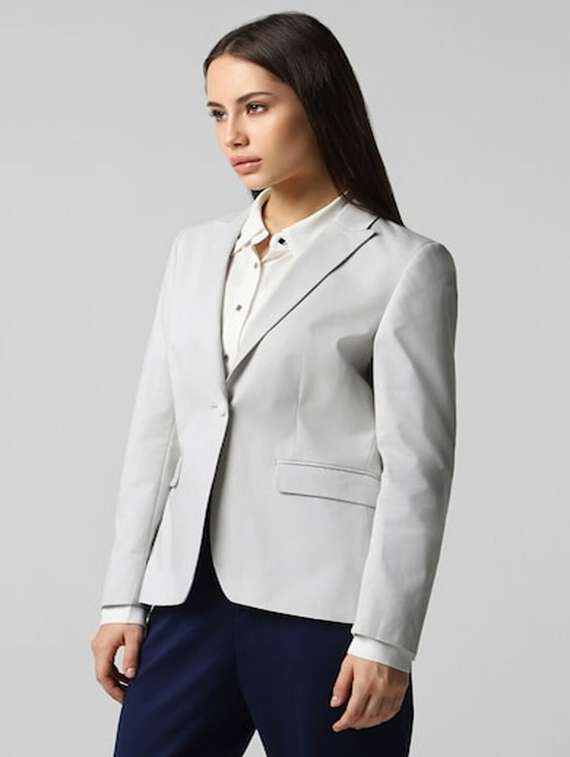 women solid long sleeve single breasted blazer