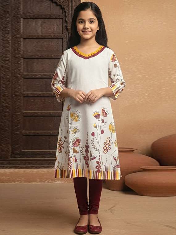 women printed three quarter sleeve straight kurta