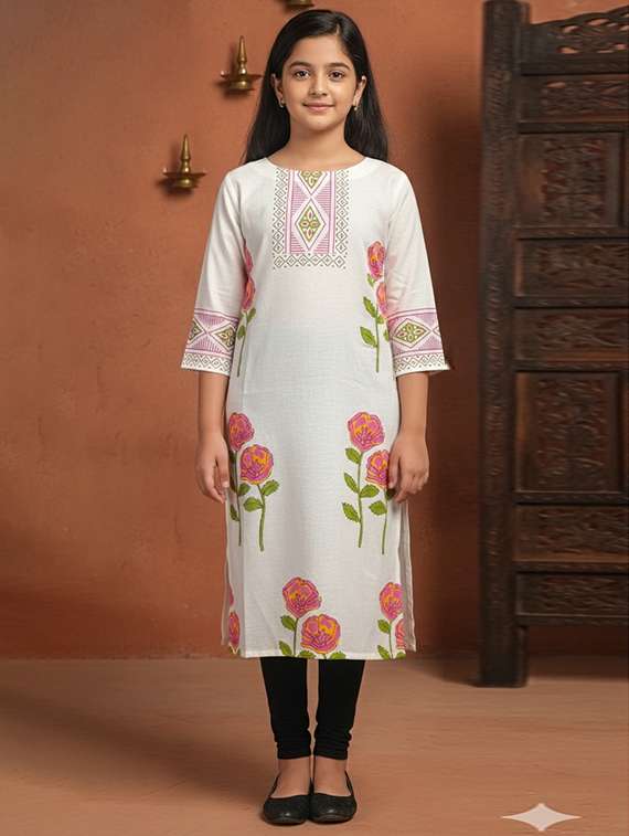 women printed three quarter sleeve staright kurta