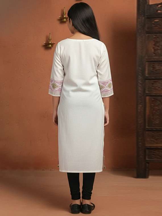 women printed three quarter sleeve staright kurta - 22353387 -  Standard Image - 3