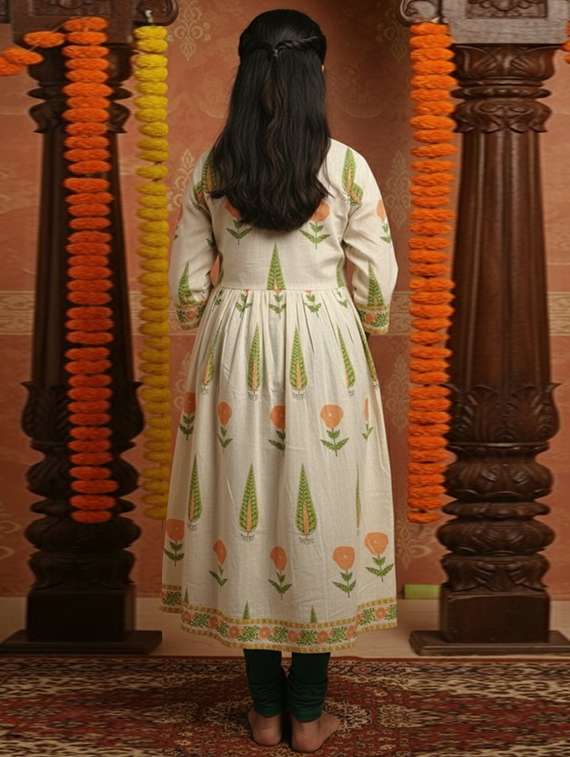 women printed three quarter sleeve flared kurta - 22353389 -  Standard Image - 3