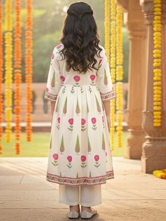 women printed three quarter sleeve flared kurta - 22353390 -  Standard Image - 3